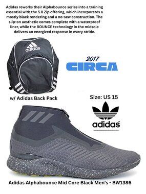 Adidas Alphabounce Mid Core Black Men's - BW1386 w/ Adidas Back Pack